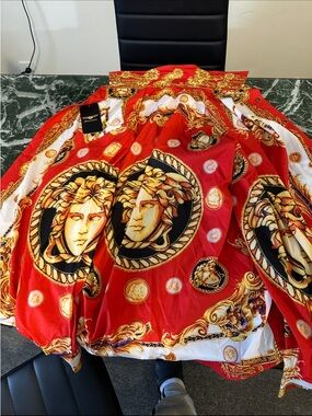 Versace-Inspired Red Baroque Medusa Print Women’s Skirt
